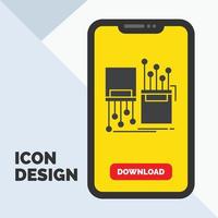 digital. fiber. electronic. lane. cable Glyph Icon in Mobile for Download Page. Yellow Background vector