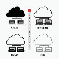 cloud. network. server. internet. data Icon in Thin. Regular. Bold Line and Glyph Style. Vector illustration