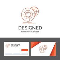 Business logo template for data. big data. analysis. globe. services. Orange Visiting Cards with Brand logo template vector