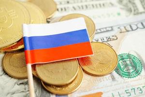 Stack of coins money with Russia flag, finance banking concept photo