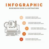 Type Writer. paper. computer. paper. keyboard Infographics Template for Website and Presentation. Line Gray icon with Orange infographic style vector illustration