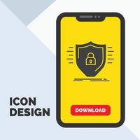 Defence. firewall. protection. safety. shield Glyph Icon in Mobile for Download Page. Yellow Background vector