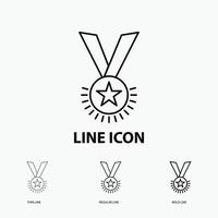 Award. honor. medal. rank. reputation. ribbon Icon in Thin. Regular and Bold Line Style. Vector illustration