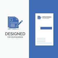 Business Logo for document. file. page. pen. Resume. Vertical Blue Business .Visiting Card template. vector