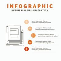 Book. business. education. notebook. school Infographics Template for Website and Presentation. Line Gray icon with Orange infographic style vector illustration