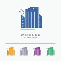 edificios ciudad. sensor. inteligente. plantilla de icono web de glifo de color urbano de 5 colores aislada en blanco. ilustración vectorial vector