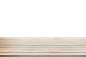 Empty bamboo wood table top isolated on white background for product display montage photo