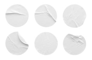 Blank white round paper sticker label set collection isolated on white background with clipping path photo