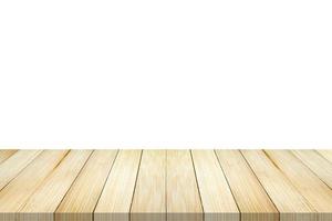Empty bamboo wood table top isolated on white background for product display montage photo