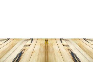 Empty bamboo wood table top isolated on white background for product display montage photo