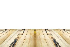 Empty bamboo wood table top isolated on white background for product display montage photo