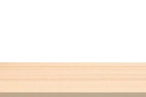 Empty wooden table top isolated on white background for product display montage photo