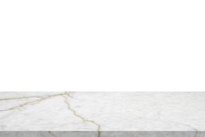 white marble stone table top isolated on white background for product display photo