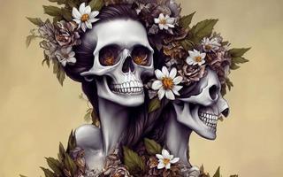 Skull covered with flowers for day of the dead mexican festival creative illustration photo