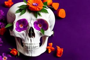 cráneo cubierto de flores para el día de los muertos festival mexicano ilustración creativa foto