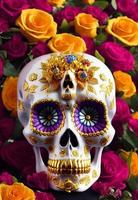 dia de los muertos calavera tradicional calavera de azúcar decorada con flores el día de los muertos ilustración foto