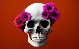 Skull with flowers spooky creative for dia de los muertos day of the dead halloween photo