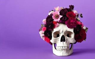 Skull with flowers spooky creative for dia de los muertos day of the dead halloween photo