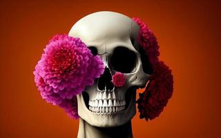 Skull with flowers spooky creative for dia de los muertos day of the dead halloween photo