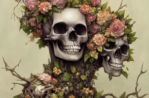 cráneo cubierto de flores para el día de los muertos festival mexicano ilustración creativa foto