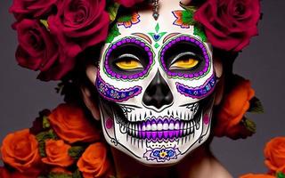 women with  makeup face tattoos halloween for the celebration of mexican festival day of the dead dia de los photo