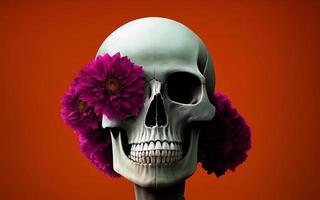 Skull with flowers spooky creative for dia de los muertos day of the dead halloween photo