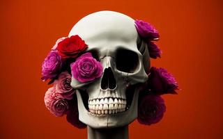 Skull with flowers spooky creative for dia de los muertos day of the dead halloween photo