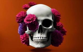 Skull with flowers spooky creative for dia de los muertos day of the dead halloween photo