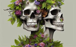 cráneo cubierto de flores para el día de los muertos festival mexicano ilustración creativa foto