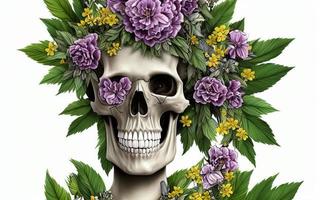 Skull covered with flowers for day of the dead mexican festival creative illustration photo