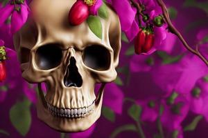 Skull covered with flowers for day of the dead mexican festival creative illustration photo