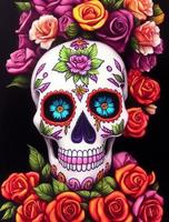 Dia de los muertos traditional calavera sugar skull decorated with flowers the day of the dead illustration photo