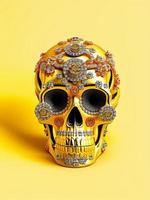 dia de los muertos gold skull decorated with flowers the day of the dead 3d illustration photo