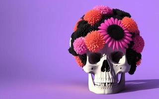 Skull with flowers spooky creative for dia de los muertos day of the dead halloween photo