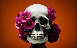 Skull with flowers spooky creative for dia de los muertos day of the dead halloween photo