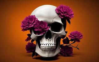 Skull with flowers spooky creative for dia de los muertos day of the dead halloween photo