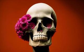 Skull with flowers spooky creative for dia de los muertos day of the dead halloween photo