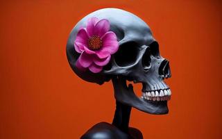 Skull with flowers spooky creative for dia de los muertos day of the dead halloween photo