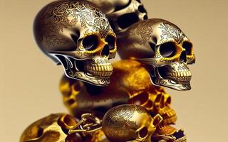 Skull made of gold with flowers  and vines spooky background for day of the dead photo