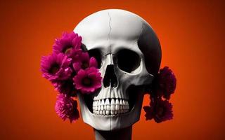 Skull with flowers spooky creative for dia de los muertos day of the dead halloween photo