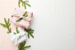 Christmas eco-friendly gift wrap in traditional japanese furoshiki style, eco-friendly gift wrap and Zero Wast concept photo