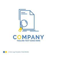 Analysis. document. file. find. page Blue Yellow Business Logo template. Creative Design Template Place for Tagline. vector