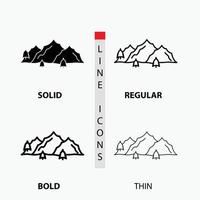 mountain. landscape. hill. nature. tree Icon in Thin. Regular. Bold Line and Glyph Style. Vector illustration