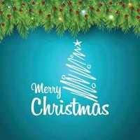 Merry Christmas green leaves background vector
