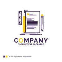 Company Name Logo Design For Code. coding. file. programming. script. Purple and yellow Brand Name Design with place for Tagline. Creative Logo template for Small and Large Business. vector