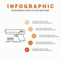 gun. handgun. pistol. shooter. weapon Infographics Template for Website and Presentation. Line Gray icon with Orange infographic style vector illustration