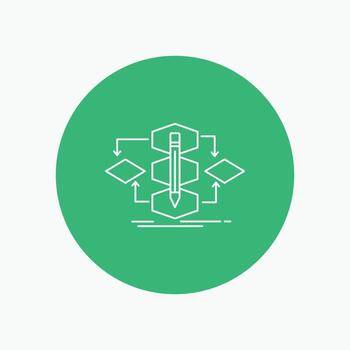 algoritmo. diseño. método. modelo. procesar icono de línea blanca en el fondo del círculo. ilustración de icono de vector