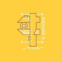 measure. caliper. calipers. physics. measurement Flat Line Filled Icon. Beautiful Logo button over yellow background for UI and UX. website or mobile application vector