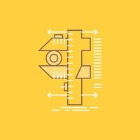 measure. caliper. calipers. physics. measurement Flat Line Filled Icon. Beautiful Logo button over yellow background for UI and UX. website or mobile application vector