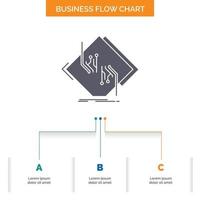 Board. chip. circuit. network. electronic Business Flow Chart Design with 3 Steps. Glyph Icon For Presentation Background Template Place for text. vector